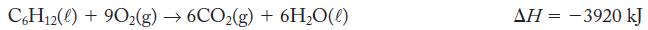 C6H12(e) +902(g)  6CO(g) + 6HO(0)  = -3920 kJ