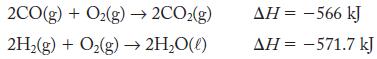 2CO(g) + O(g)  2CO(g) 2H(g) + O(g)  2HO(1) AH = -566 kJ AH = -571.7 kJ