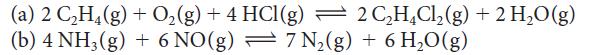 (a) 2 CH4(g) (b) 4 NH3(g) + O(g) + 4 HCl(g)  2 CHCl(g) + 2 HO(g) + 6 NO(g) = 7 N(g) + 6 HO(g)
