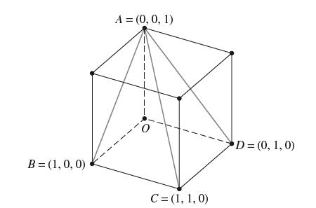 B = (1, 0, 0) A = (0, 0, 1) 0 C = (1, 1,0) D = (0, 1, 0)