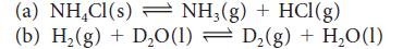 (a) NH4Cl(s) - NH3(g) + HCl (g) (b) H(g) + DO(1) D(g) + HO(1)