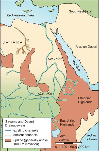 Mediterranean Sea SAHARA Streams and Desert Drainageways Nile River White Nile existing channels ancient
