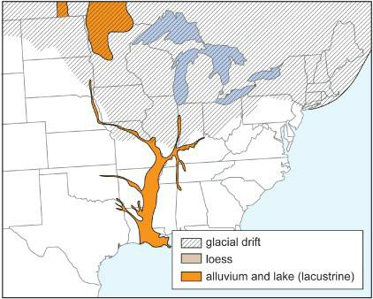glacial drift loess I alluvium and lake (lacustrine)