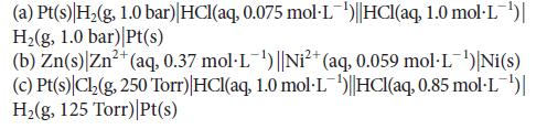 (a) Pt(s) H(g. 1.0 bar) HCl(aq, 0.075 molL)||HCl(aq, 1.0 molL)| H(g, 1.0 bar) |Pt(s) (b) Zn(s) Zn+ (aq, 0.37