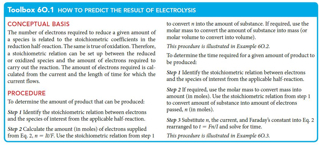 Toolbox 60.1 HOW TO PREDICT THE RESULT OF ELECTROLYSIS CONCEPTUAL BASIS The number of electrons required to