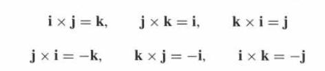 ix j = k, jxi = -k, jxk=i, kx j = -i, kxi=j ixk=-j