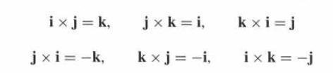 ix j =k, jx i = -k, jx k=i, kx j = -i, kxi=j ixk=-j