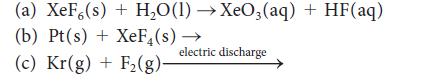 (a) XeFe(s) + HO(1) XeO3(aq) + HF(aq) (b) Pt(s) + XeF(s)  electric discharge (c) Kr(g) + F(g)-