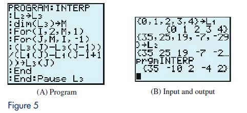 INTERP PROGRAM: BL2 L3 dim(L3) M For(I, 2, M, 1) ForJ. M. I, -1) (L3(J)-L3(J-1)) /CL (J)-L1 (J-I+1 >>+L3 End