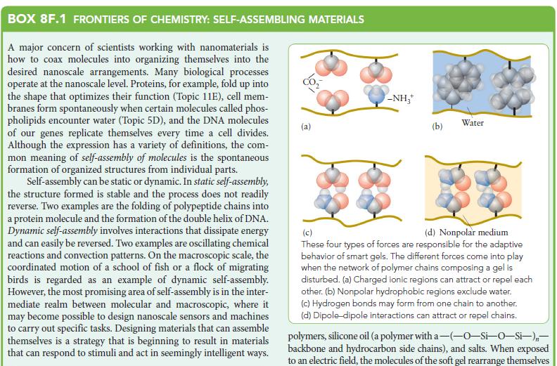 BOX 8F.1 FRONTIERS OF CHEMISTRY: SELF-ASSEMBLING MATERIALS A major concern of scientists working with