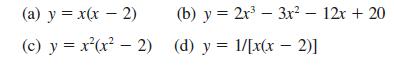 (a) y = x(x - 2) (c) y = x(x - 2) (b) y = 2x 3x 12x + 20 (d) y = 1/[x(x - 2)] -