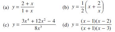 (a) y = (c) y = 2 + x 1 + x 3x + 12x - 4 8.x (b). y= (d) y = x + X (x - 1)(x - 2) (x + 1)(x-3)