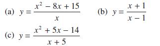 (a) y = (c) y = x - 8x + 15 X r2 + 5x  14 x + 5 (b) y = x + 1 x-1