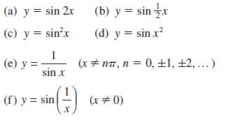 (a) y = sin 2x (c) y = sinx (e) y = 1 sin x (f) y = sin (b) y = sin x (d) y = sin.x (x nm, n = 0, +1, +2,