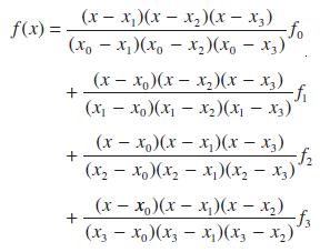 f(x) = (x-x)(x-x)(x (xox)(xox)(x  x3) - x) - + (x-x)(x-x)(x - x) + -fi (x - x0)(x - x)(x - x3) -fo