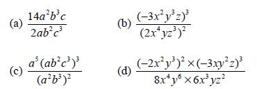 (a) (c) 14abc 2abc a (abc) (ab) (b) (d) (-3xyz) (2x*yz) (-2xy) x (-3xyz) 8x*y6x6xyz