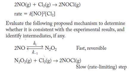 2NO(g) + Cl(g)  2NOC1(g) rate = k[NO][C1] Evaluate the following proposed mechanism to determine whether it