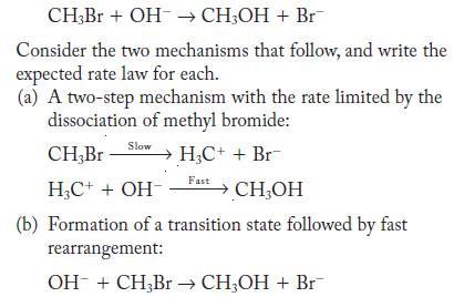 CH3Br + OH  CH3OH + Br Consider the two mechanisms that follow, and write the expected rate law for each. (a)