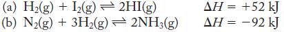 (a) H(g) + 12(g)  2HI(g) (b) N(g) + 3H(g)  2NH3(g)  = +52 kJ AH = -92 kJ