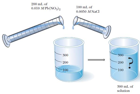 200 mL of 0.010 M Pb(NO3)2 300 200 100 100 ml. of 0.0050 M NaCl 300 -200 -100 300 mL of solution