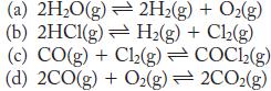 (a) 2HO(g)  2H(g) + O(g) (b) 2HCl(g)  H(g) + Cl(g) (c) CO(g) + Cl(g) = COC1(g) (d) 2CO(g) + O2(g) = 2CO(g)