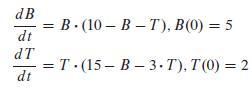 dB dt dT dt =B-(10-B-T), B(0) = 5 = T (15-B-3-7), T(0) = 2