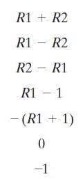 R1 + R2 R1 - R2 R2 - R1 R1 1 - (R1 + 1) 0 -1