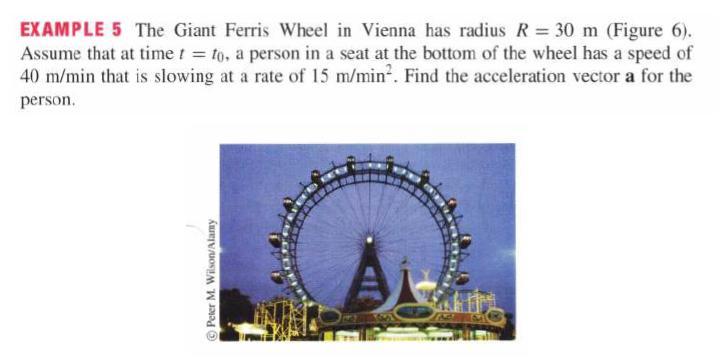 EXAMPLE 5 The Giant Ferris Wheel in Vienna has radius R = 30 m (Figure 6). Assume that at time t = to, a