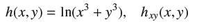 h(x, y) = ln(x + y), hxy(x, y)