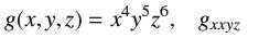 g(x, y, z) = xyz6, 8xxyz