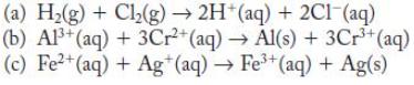 (a) H(g) + Cl(g)  2H*(aq) + 2C1-(aq) (b) Al+ (aq) + 3Cr+(aq)  Al(s) + 3Cr+(aq) (c) Fe+ (aq) + Ag+ (aq)  Fe+