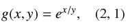 g(x, y) = exly, (2, 1)