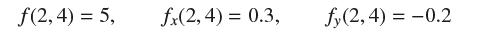 (2, 4) = 5, fx(2, 4) = 0.3, fy(2,4) = -0.2
