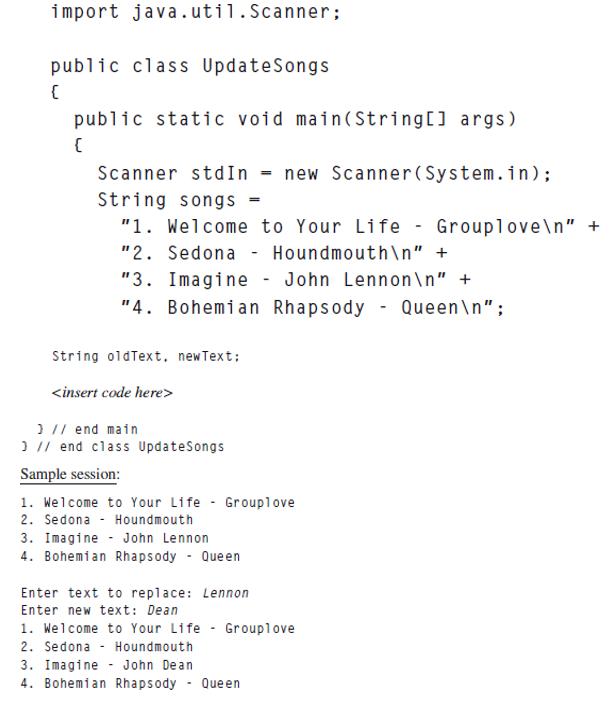 import java.util.Scanner; public class UpdateSongs ( public static void main(String[] args) { Scanner stdIn =