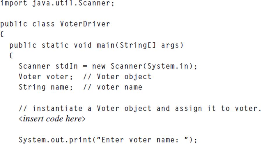 import java.util.Scanner; public class VoterDriver { public static void main(String[] args) { Scanner stdIn =