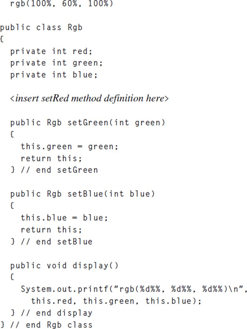 rgb(100%, 60%, 100%) public class Rgb { private int red; private int green; private int blue; public Rgb