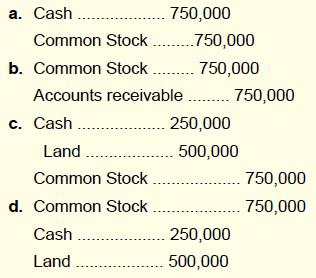 a. Cash...... 750,000 Common Stock .......... 750,000 b. Common Stock ......... 750,000 Accounts