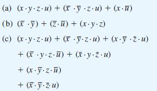 (a) (x-y-z-u) + (x  zu) + (x-) (b) (xy) + (zu) + (x-y-z) (c) (x-y-z-u) + (x y.z.u) + (xy.z.u) + (xy.z.u) +