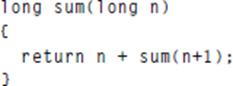 long sum(long n) { return n + sum(n+1);