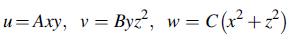 u=Axy, v = Byz, w = C(x + z)