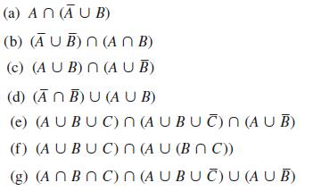 (a) An (AUB) (b) (AUB) n (ANB) (c) (AUB) N (AUB) (d) (ANB) U (AUB) (e) (AUBUC) n(AUBUC) n(AUB) (f) (A UBUC)