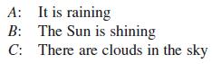 A: It is raining B: The Sun is shining C: There are clouds in the sky