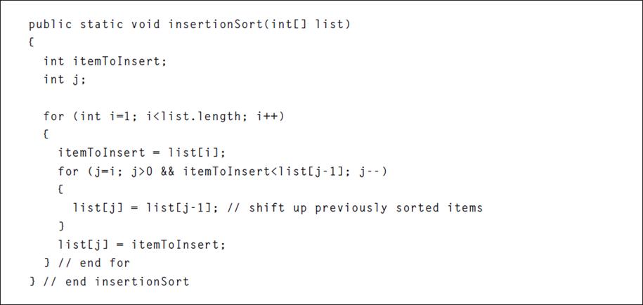 public static void insertion Sort(int[] list) { int itemToInsert; int j; for (int i=1; i 0 && item To Insert