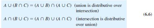 AU (BNC) = (AUB) N (AUC) (union is distributive over intersection) AN (BUC) = (ANB) U (ANC) (intersection is