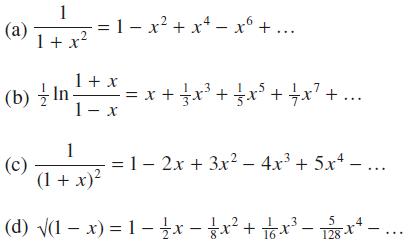 (a) = 1 x2 +x4  x + ... 1 1 + x (b) In (c) 1 + x 1- x 1 (1 + x) = x +   x + }{x + { x + .. = 1- 2x + 3x - 4x