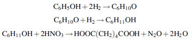 C6H5OH+2H  C6H10O C6H100+H-C6H1OH C6H11OH+2HNO3 HOOC(CH)4COOH+NO+2HO