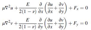 uTu+ uT2V+ /  +  E 2(1 - v) x  E d (du dv + 2(1-)    + Fx = 0 + Fy = 0