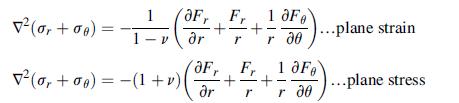D(or +00) = 1 1-v  (ar+a)= (1 + v) JF, Fr + + r r 1 aFe r 30 aFr Fr 1 Fe - + + r r r 30 ...plane strain