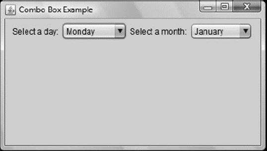 Combo Box Example Select a day: Monday Select a month: January X