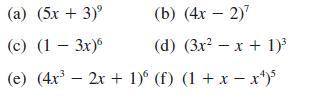 (a) (5x + 3) (b) (4x - 2) (c) (1 - 3x) (d) (3x - x + 1) (e) (4x2x + 1) (f) (1 + x-x)